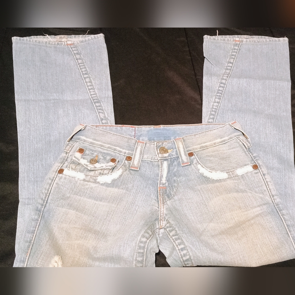 True Religion Women's Sz 26X33 Light Distressed Flare Leg Jeans